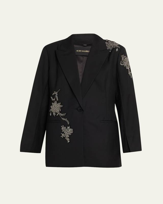 Lariz Single-Button Crystal Applique Jacket